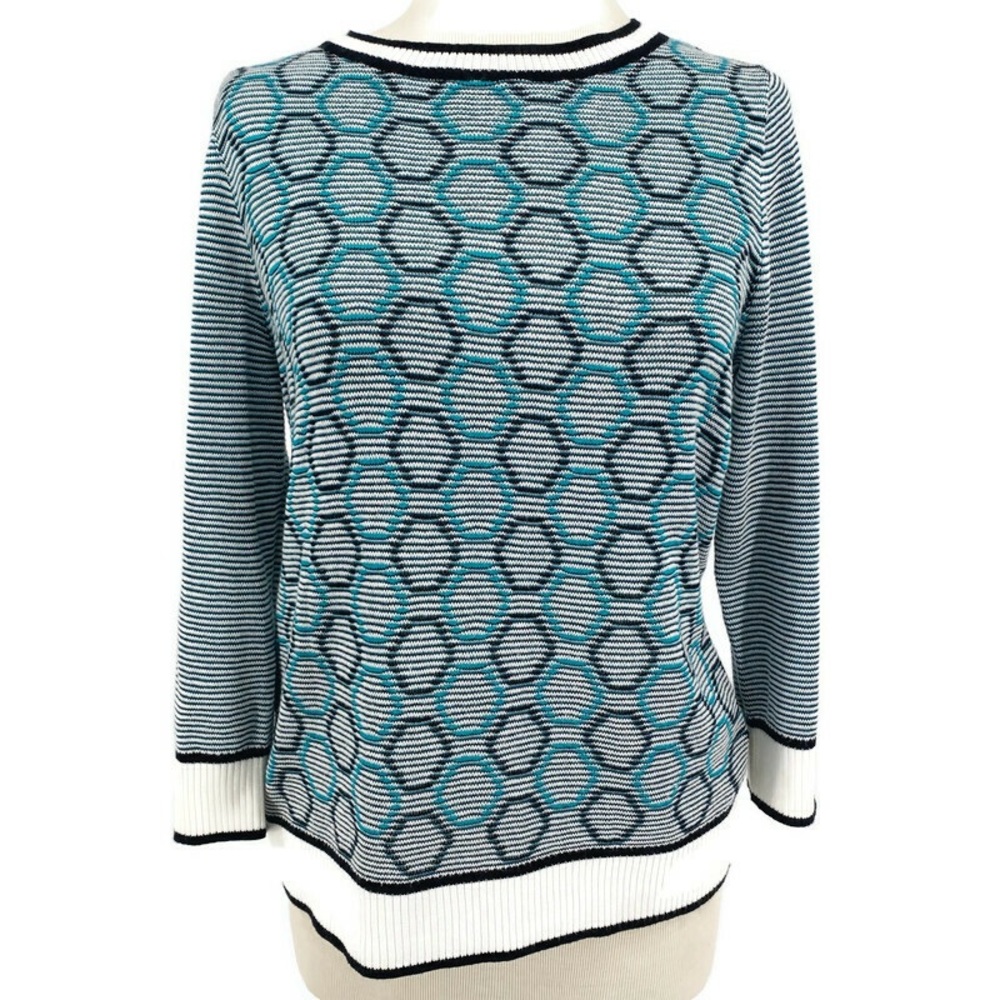 St. John Collection Geometric Jacquard Striped Sweater (Size Med)